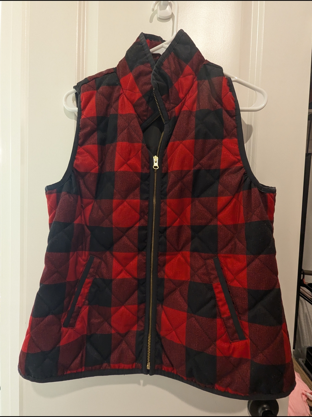 Old Navy Red and Black Quilted Buffalo Plaid Vest